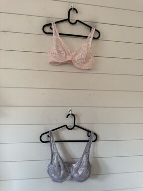 Jessica Simpson Size 36 C 2 Lacey Underwire Bras Pink and Grey. New Without Tags